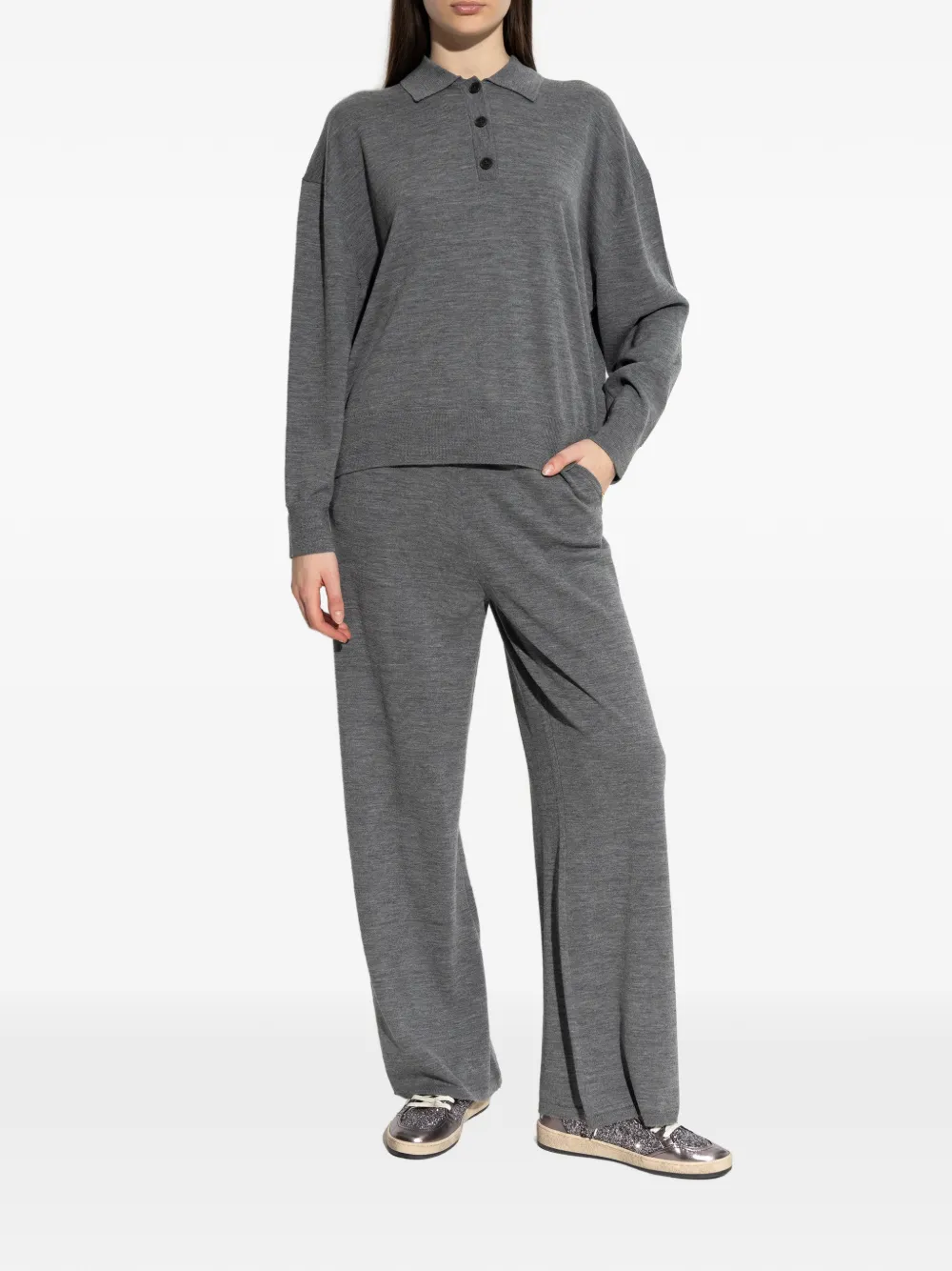 ANINE BING buttoned polo top - Grijs