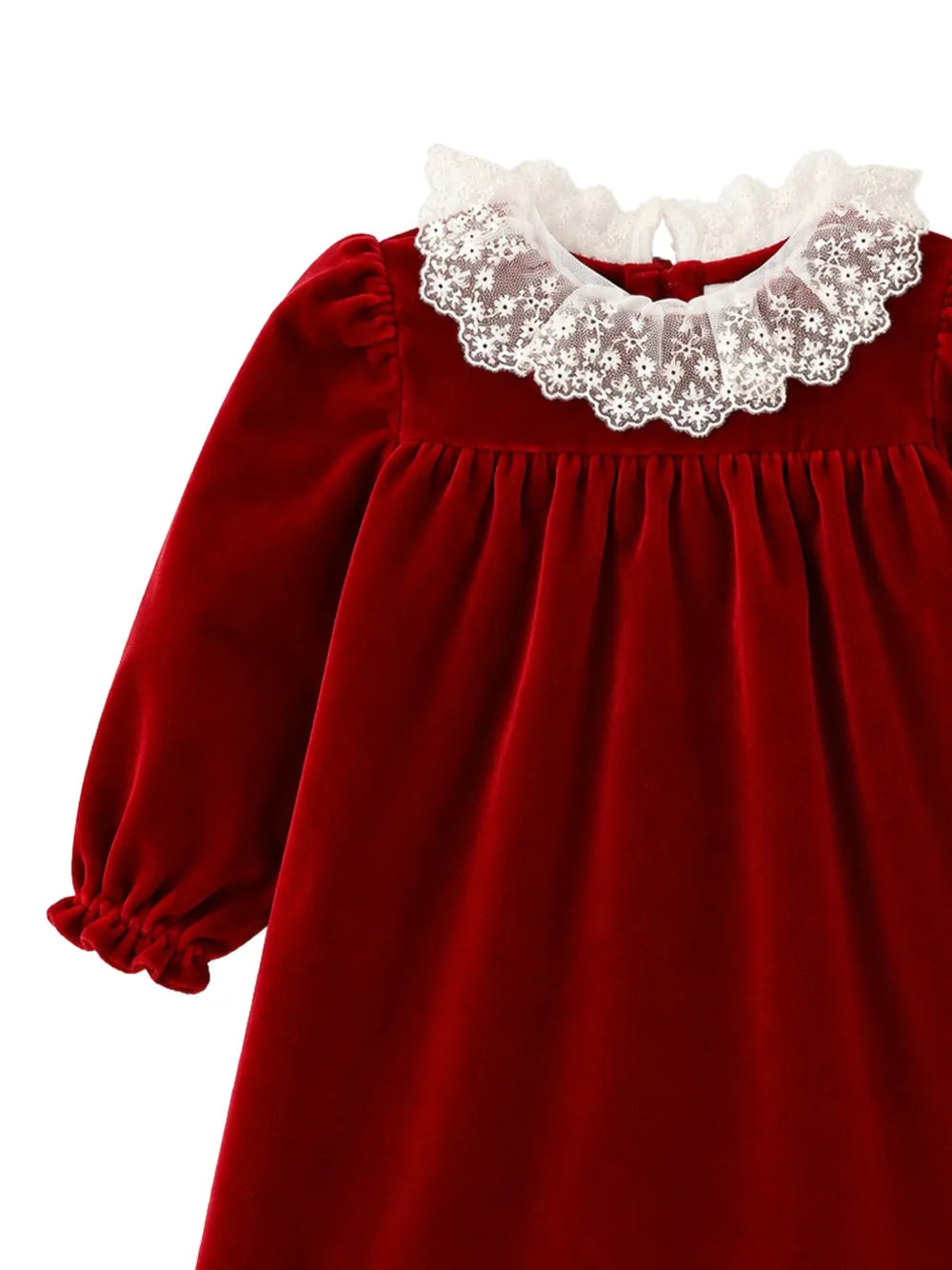 Bonpoint Fluwelen mini-jurk met kanten kraag Rood