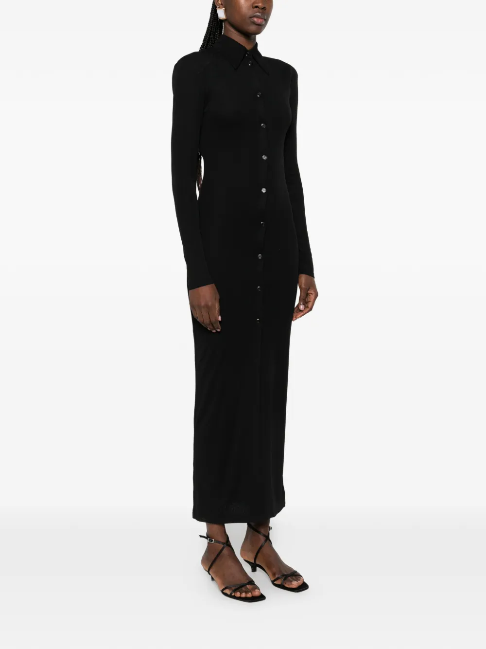 Shoulder Pads Maxi Shirt Dress