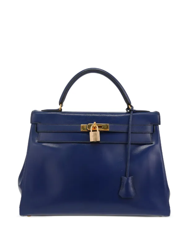 Hermès Pre-owned 1991 Kelly 32 Leather Tote Bag in Blue