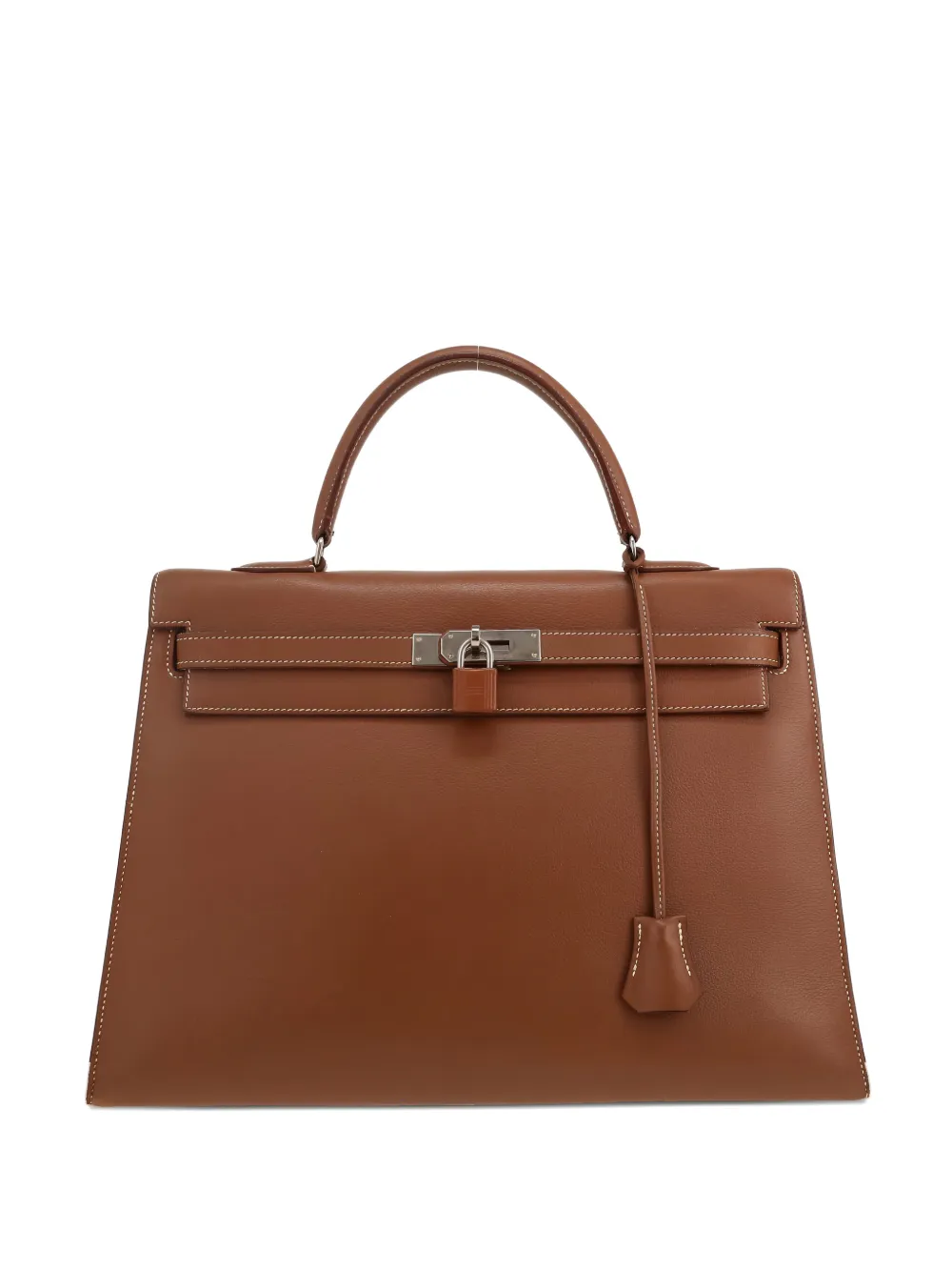 Pre-owned Hermes 1989 Kelly 35 Leather Tote Bag In Brown