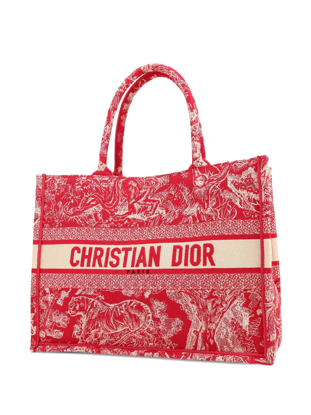 Pre-owned Dior 2020's Book Patterned Double-handle Tote Bag In Red