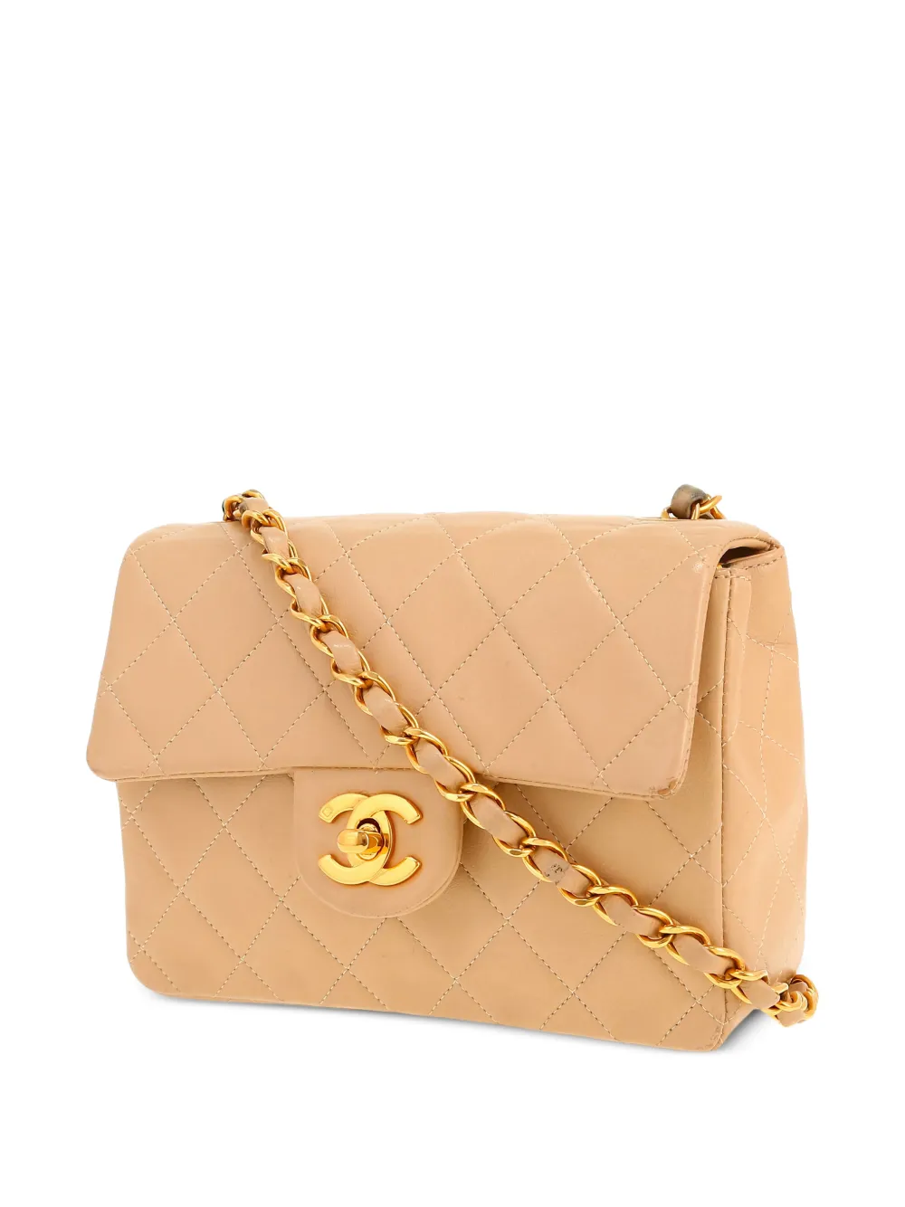 CHANEL Pre-Owned Kleine gewatteerde vierkante schoudertas Beige