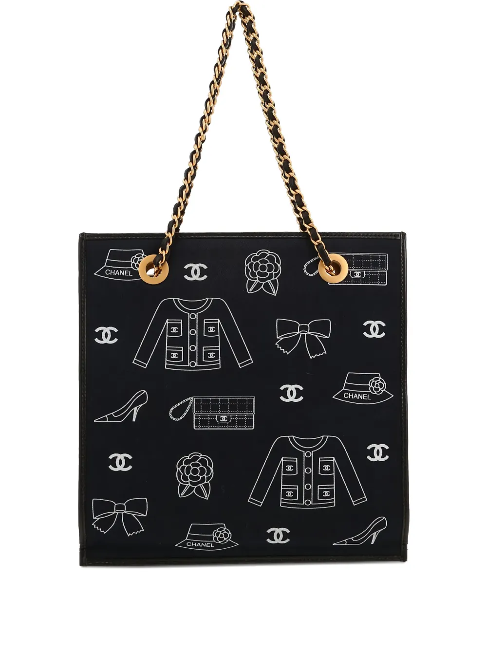 Pre-owned Chanel 2003 Icon Canvas Tote Bag In Black