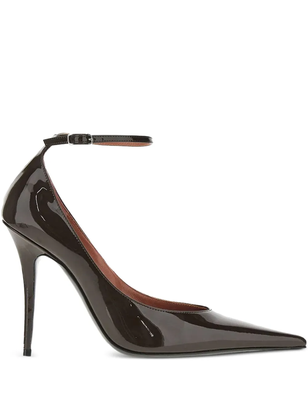 Amina Muaddi 105 mm pumps met enkelbandjes en puntige neus Bruin