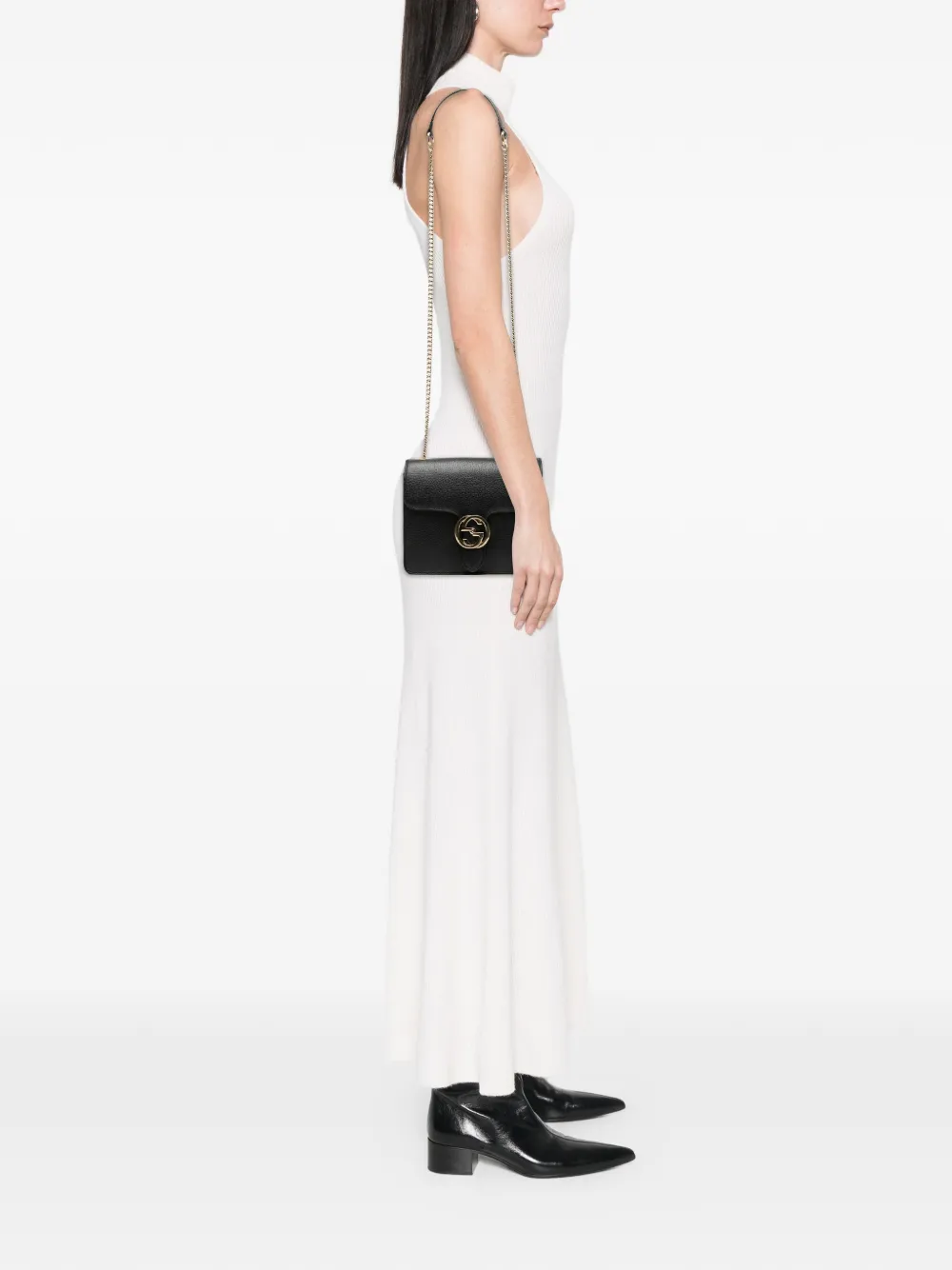 Pre-owned Gucci 2000-2015 Small Dollar Calfskin Interlocking G Crossbody Bag In Black