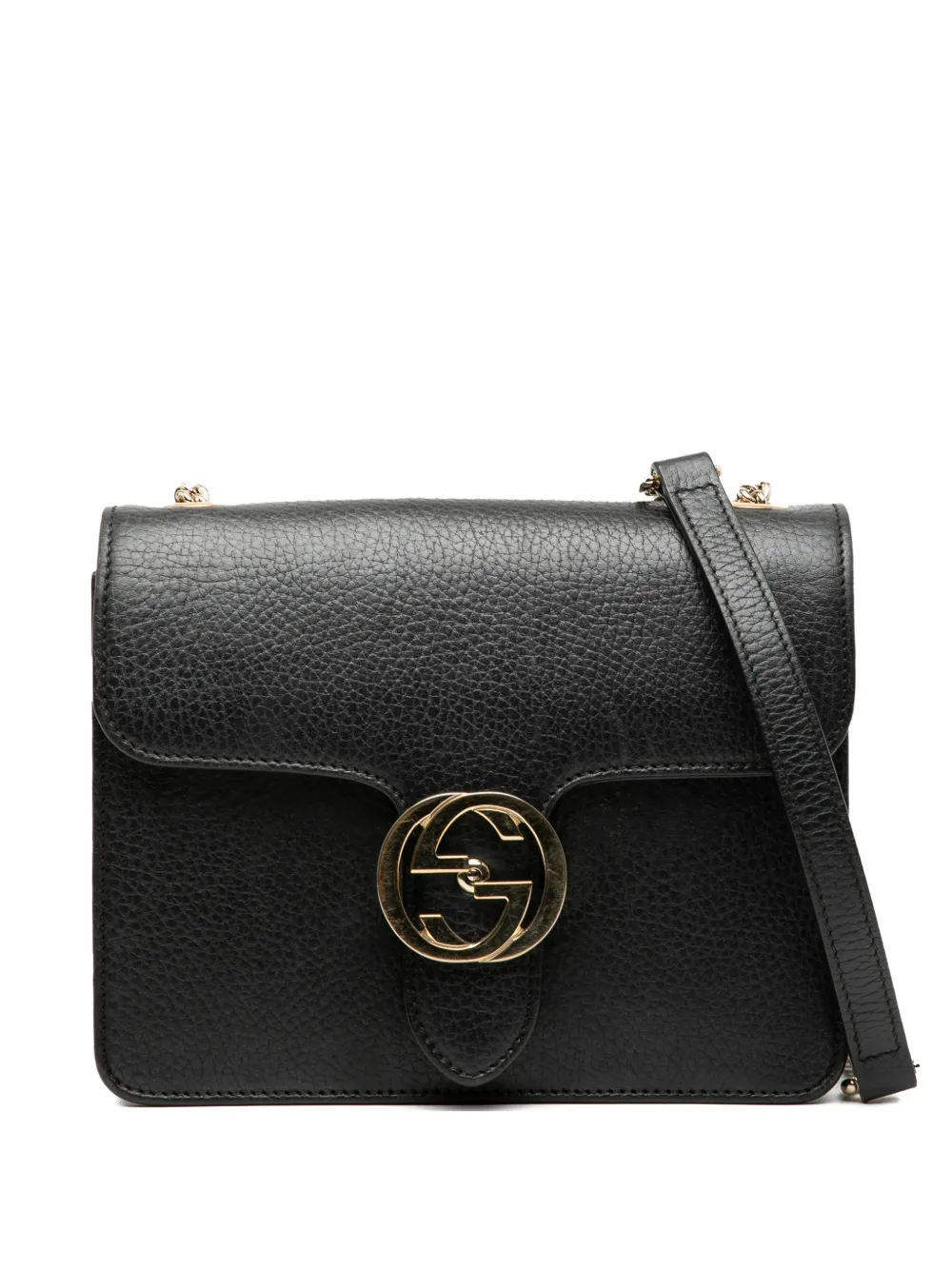 Pre-owned Gucci 2000-2015 Small Dollar Calfskin Interlocking G Crossbody Bag In Black