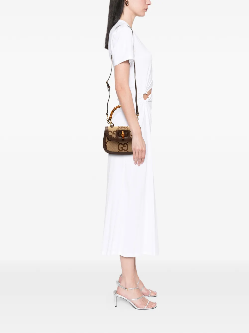 Pre-owned Gucci 2016-2025 Small Jumbo Gg Canvas Bamboo 1947 Top Handle Bag Satchel In Brown