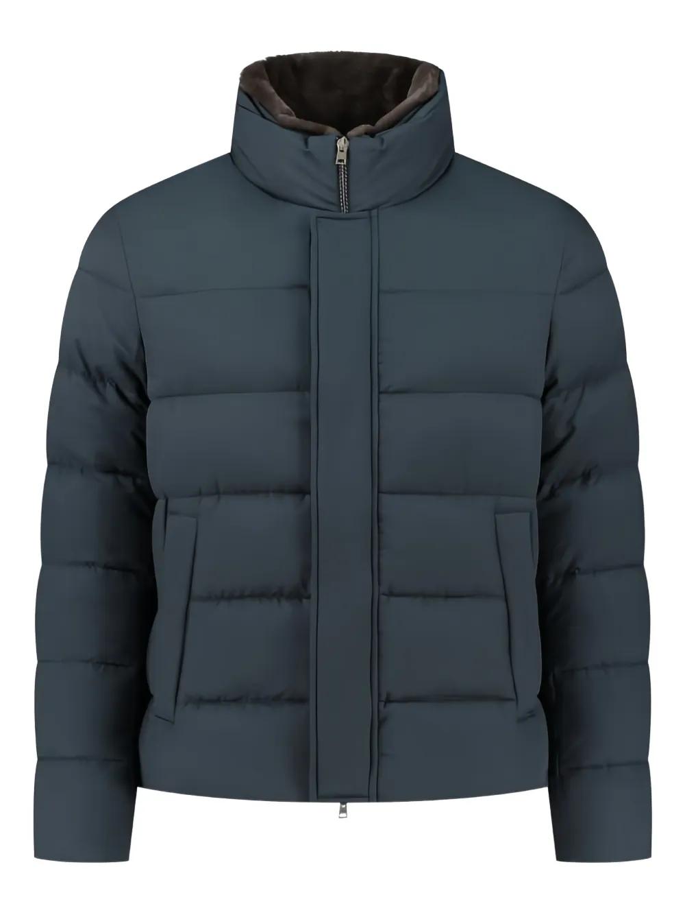 Herno plumífero con cuello de pelo | azul | Image 1