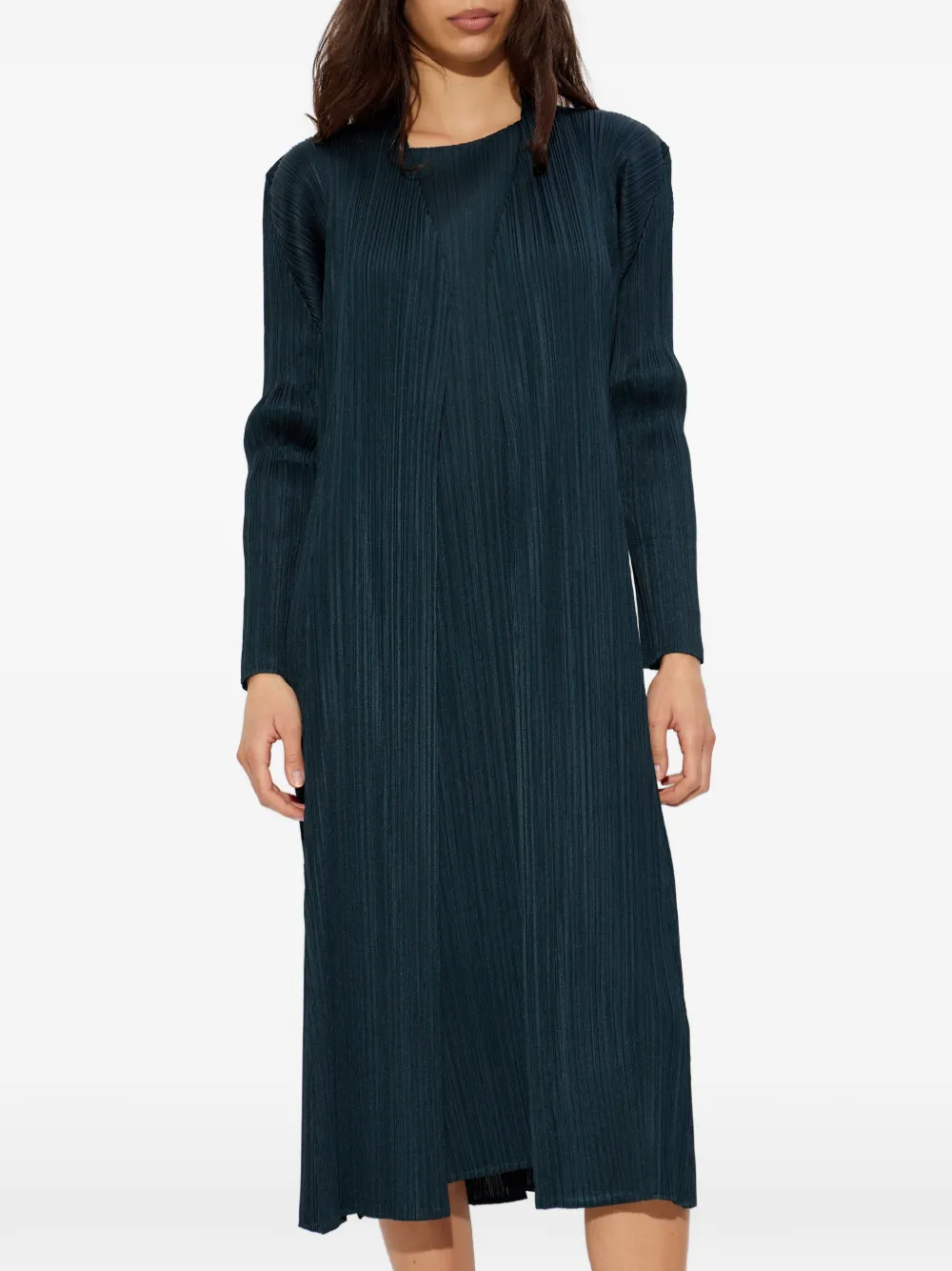 Pleated Long-Sleeve Coat