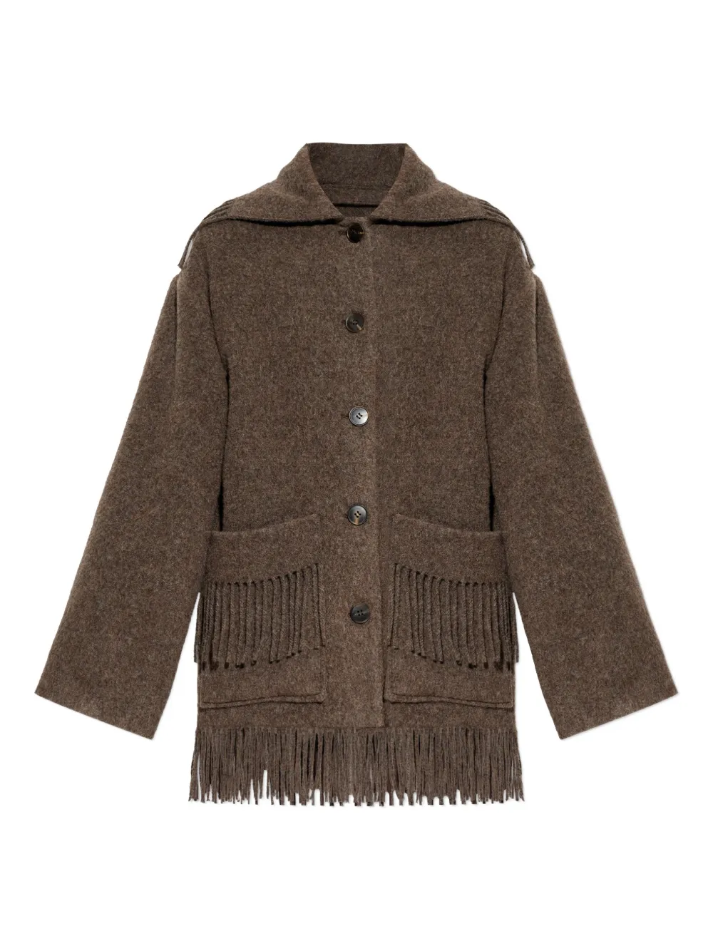 By Malene Birger Boloune Fringe Wool Coat In Brown