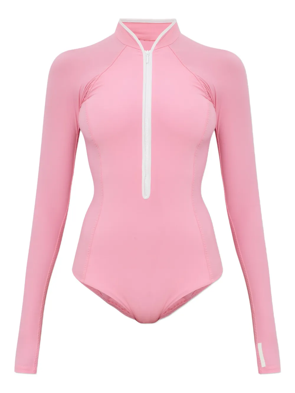 Hunza G Tyra Long-sleeved Zip-up Swimsuit In Pink