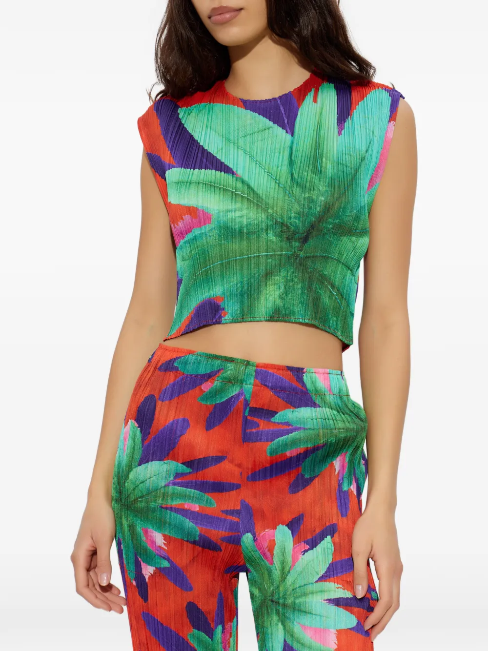 Pleated Floral-Print Top