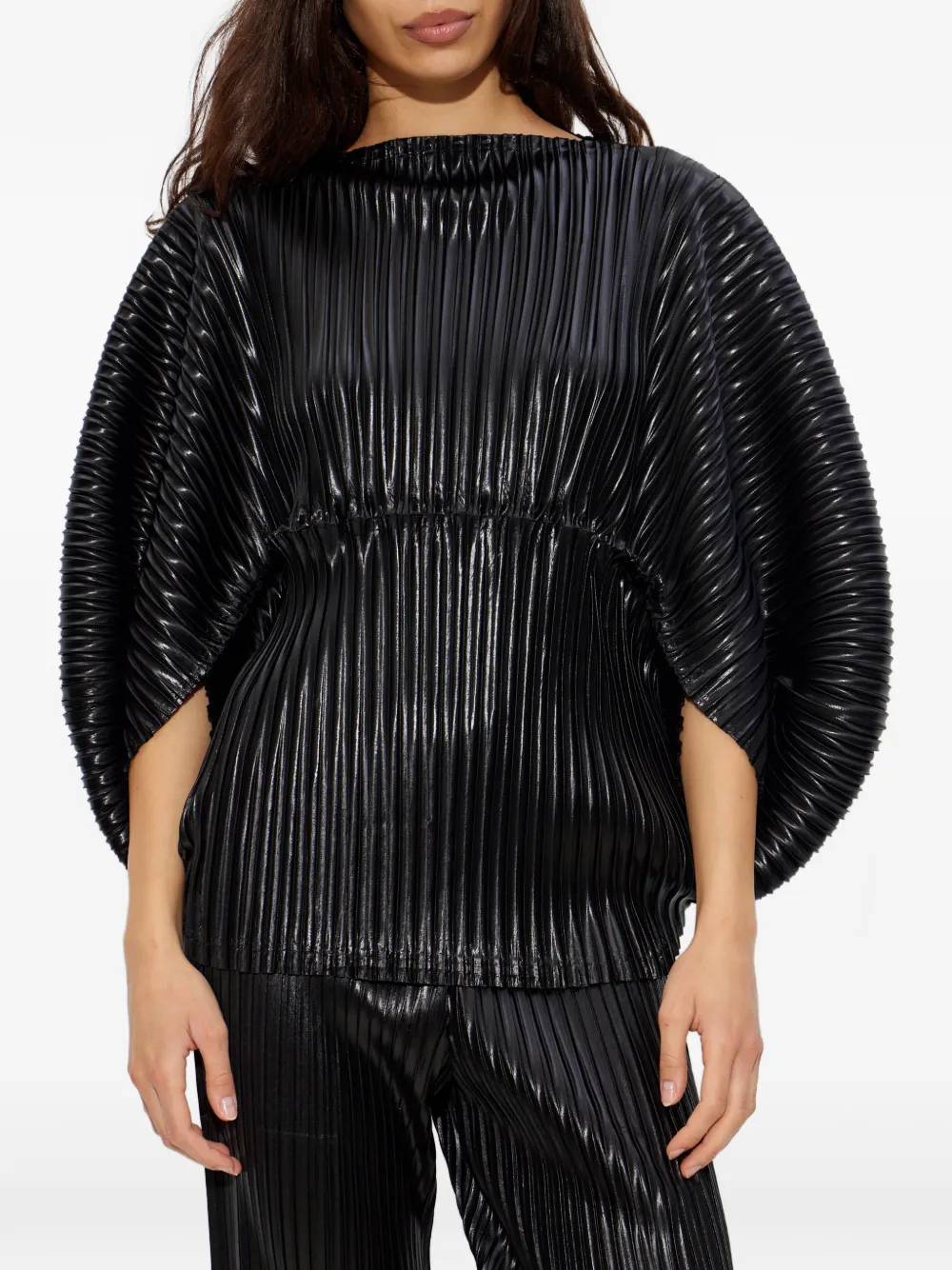  Issey Miyake Plissé Puff-sleeve Top - Black 