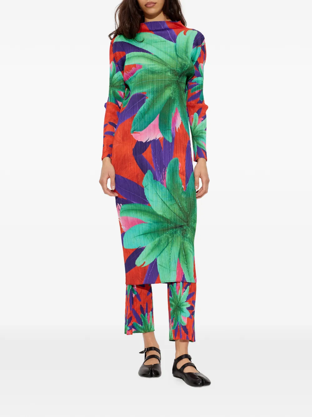 Pleats Please Issey Miyake Carnival floral-print pleated midi dress - Rood