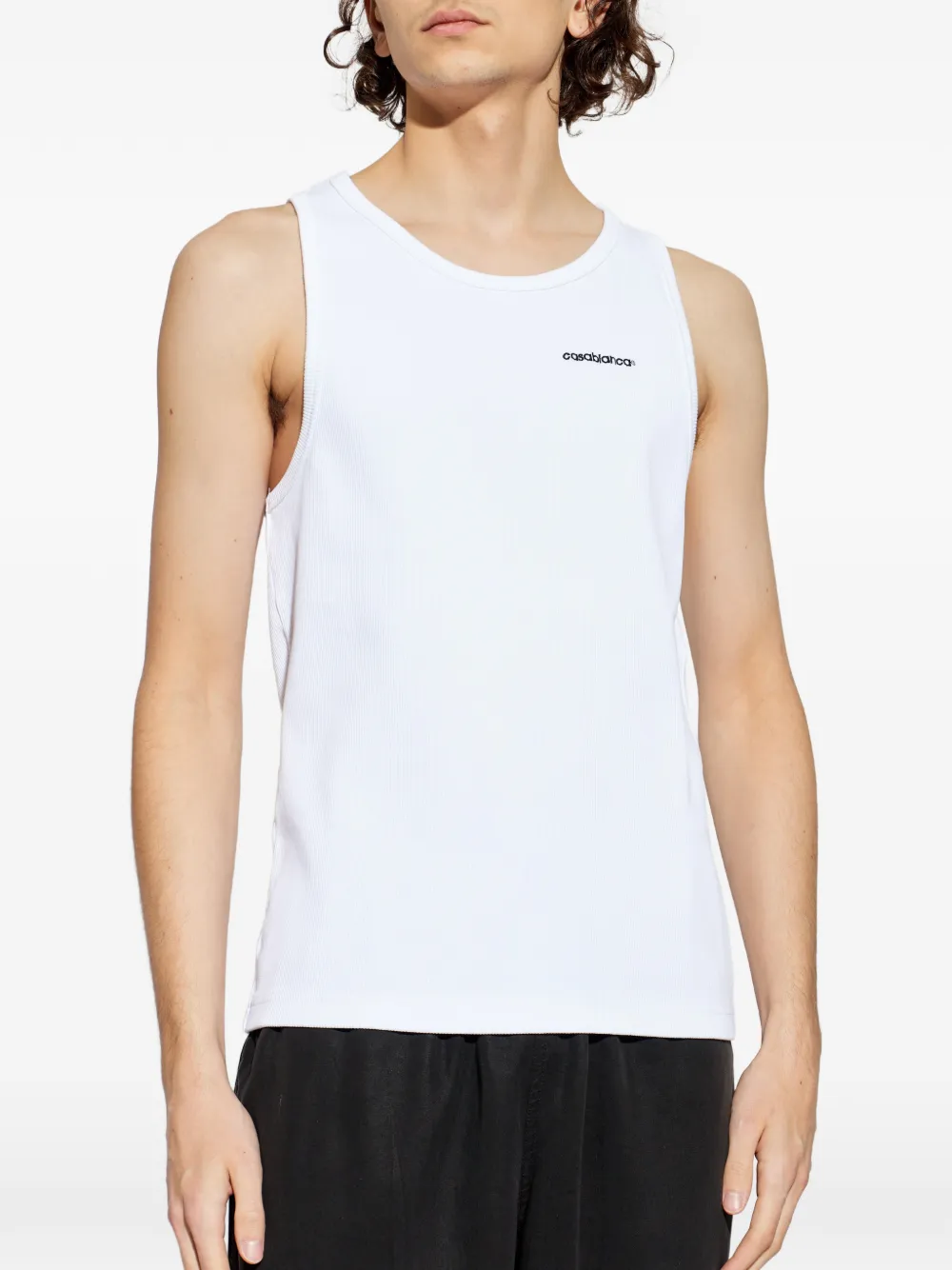 Casablanca Geribbelde tanktop met geborduurd logo Wit