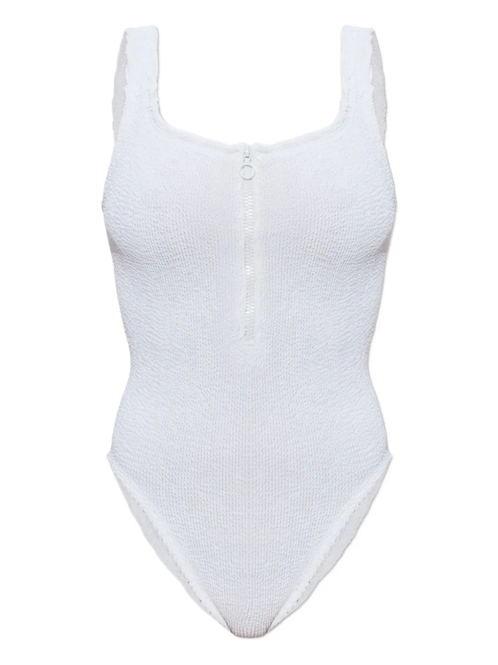 Hunza G Dallas Crinkle Zip Swimsuit In White