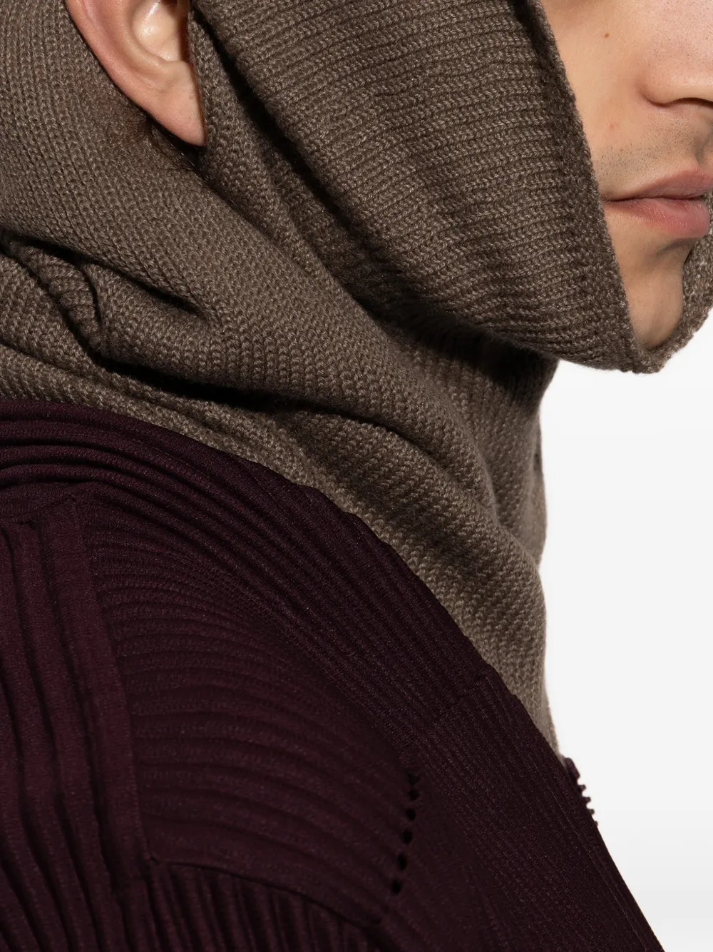 Issey Miyake Cutout Knitted Hat In Brown