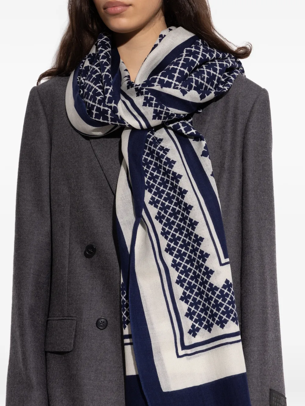 By Malene Birger patterned wool scarf - Blauw