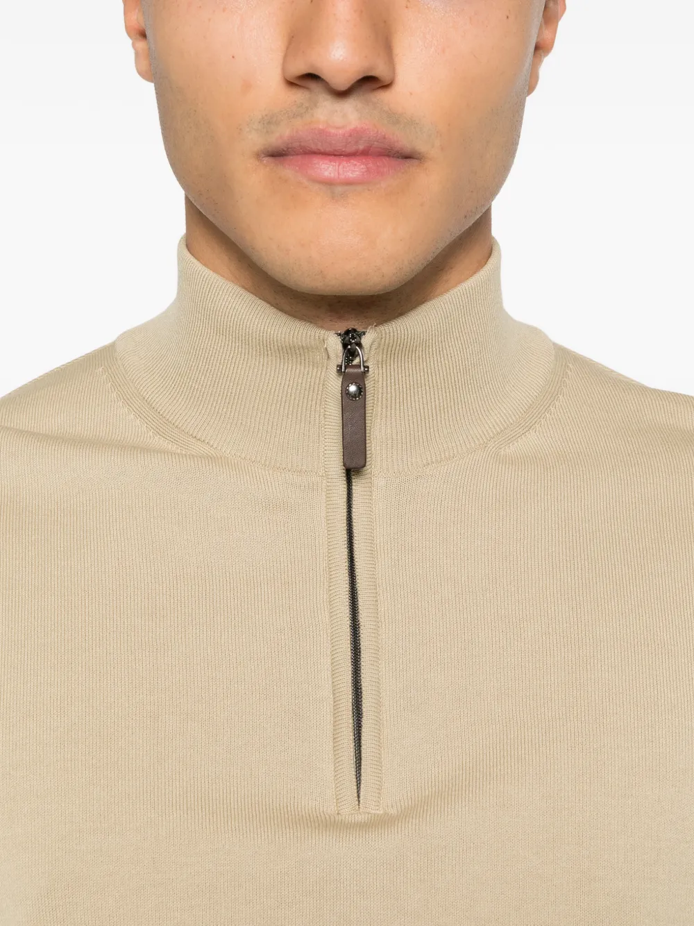 Canali Poloshirt met trechterhals en rits Beige