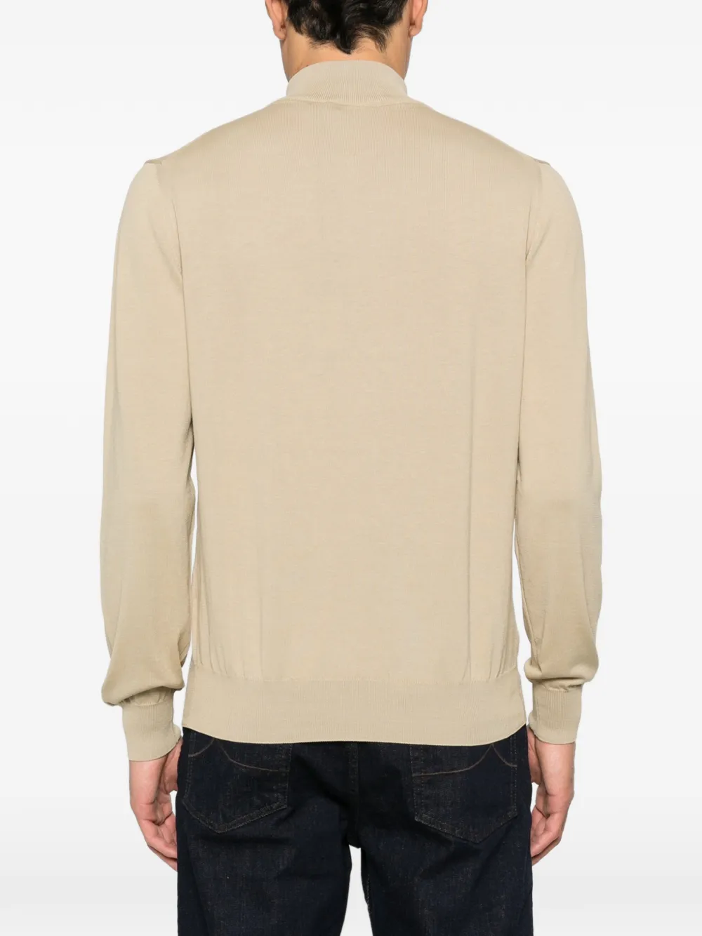 Canali Poloshirt met trechterhals en rits Beige