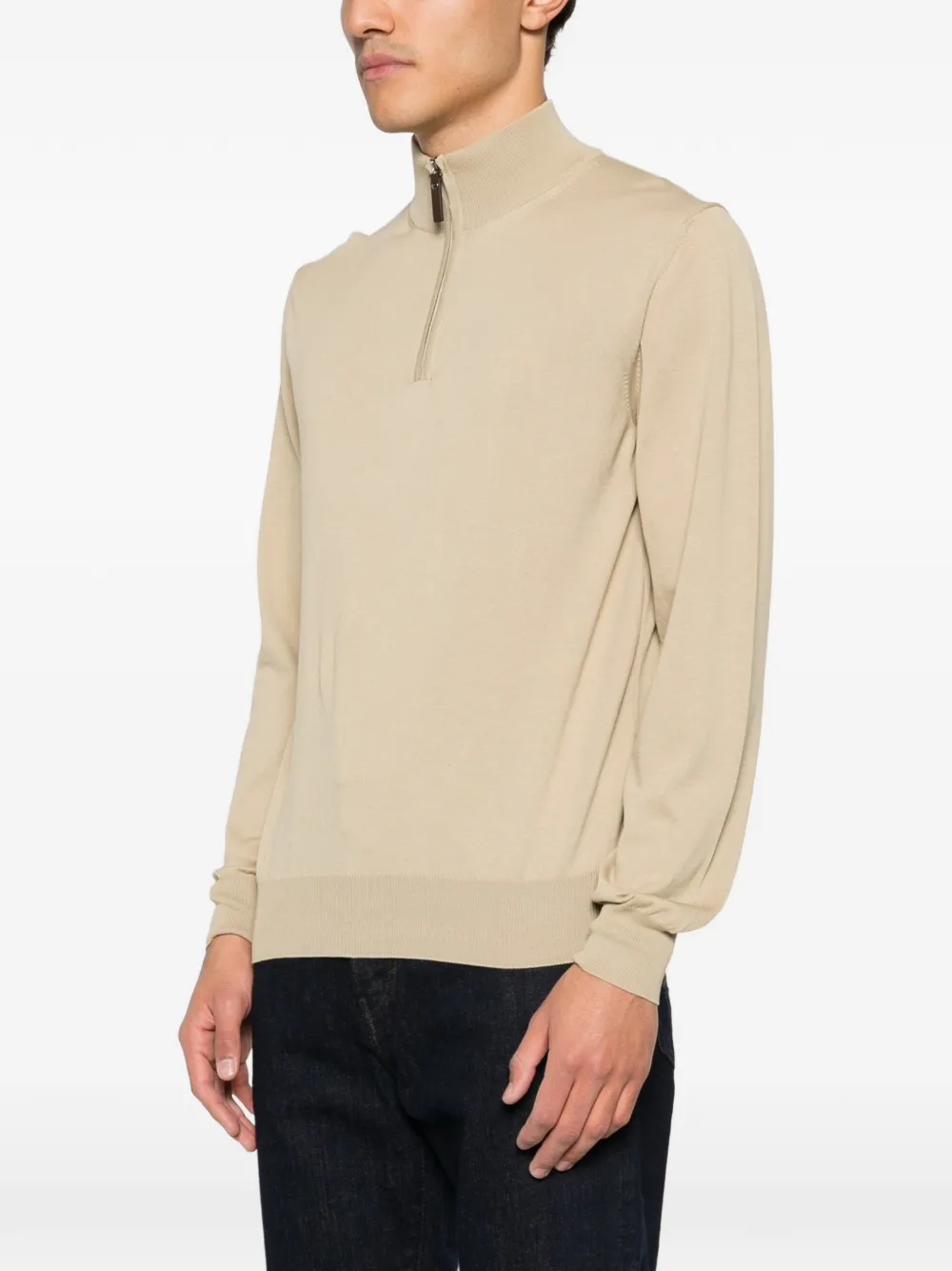 Canali Poloshirt met trechterhals en rits Beige