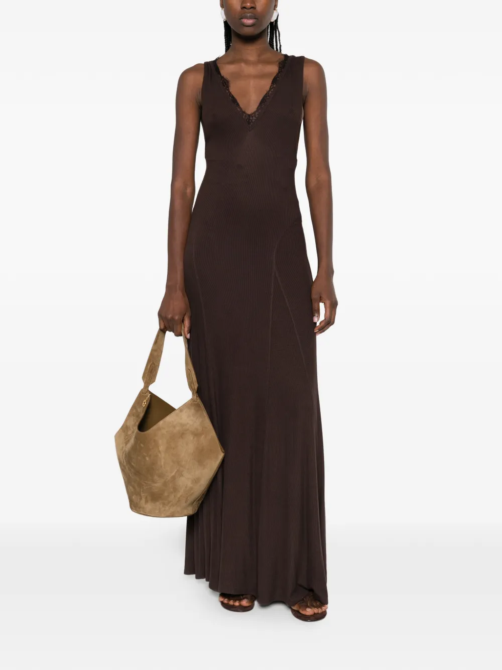 Nanushka Ignia maxi-jurk met kanten-detail Bruin