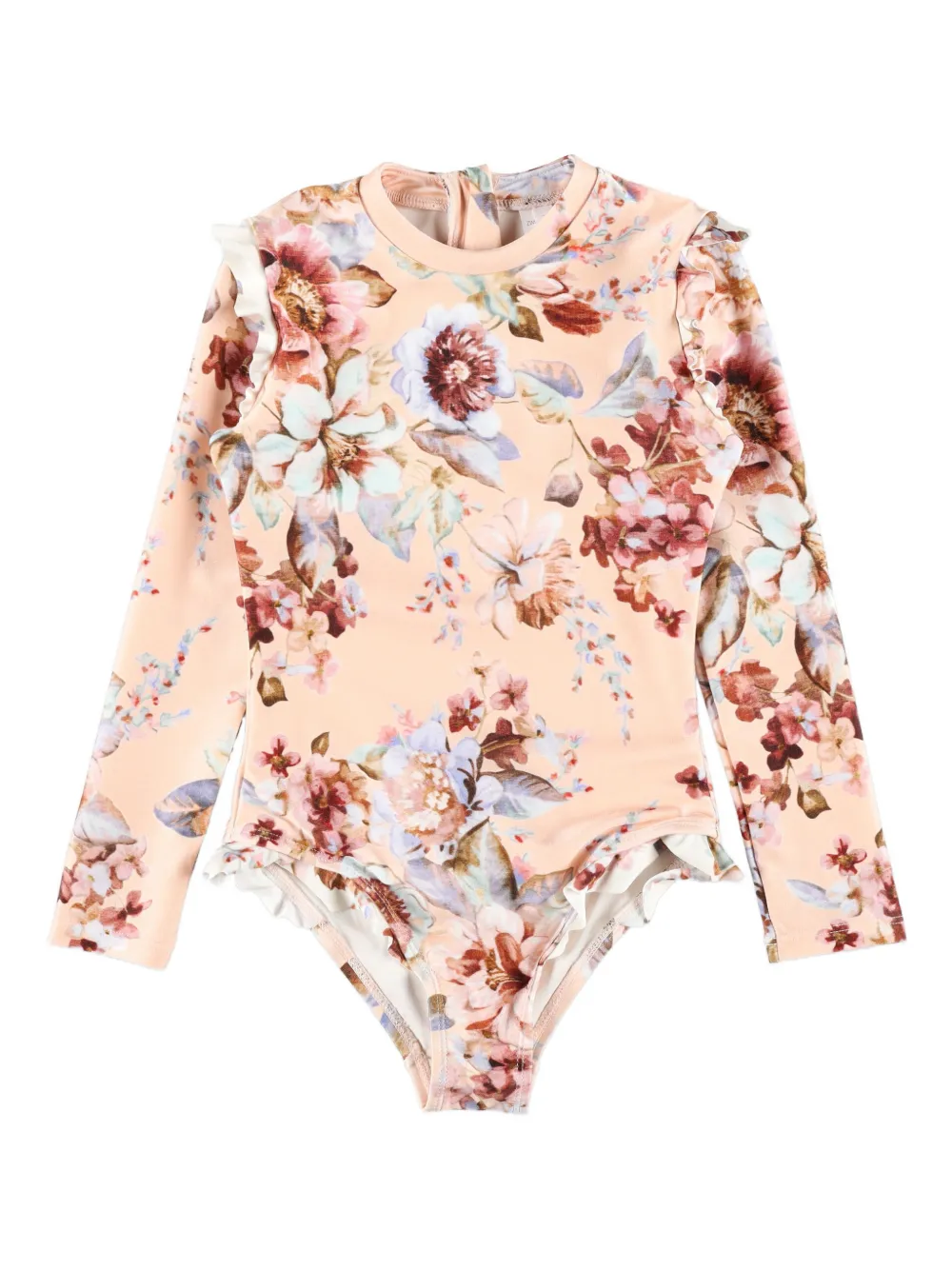 ZIMMERMANN Kids Awaken ruffled floral long-sleeves swimsuit - Rosa