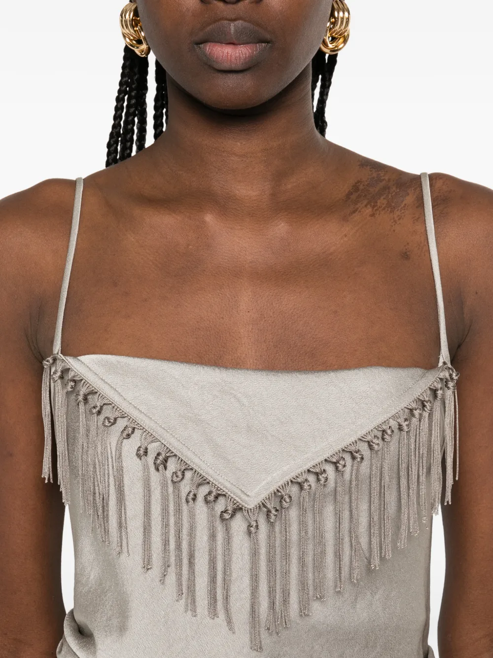 Nanushka Rachana midi-jurk met franje Beige