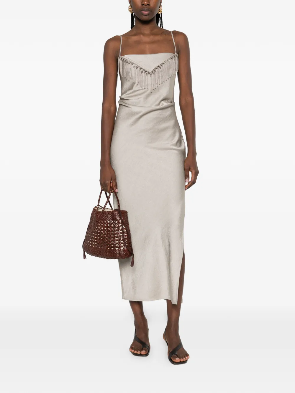 Nanushka Rachana midi-jurk met franje Beige