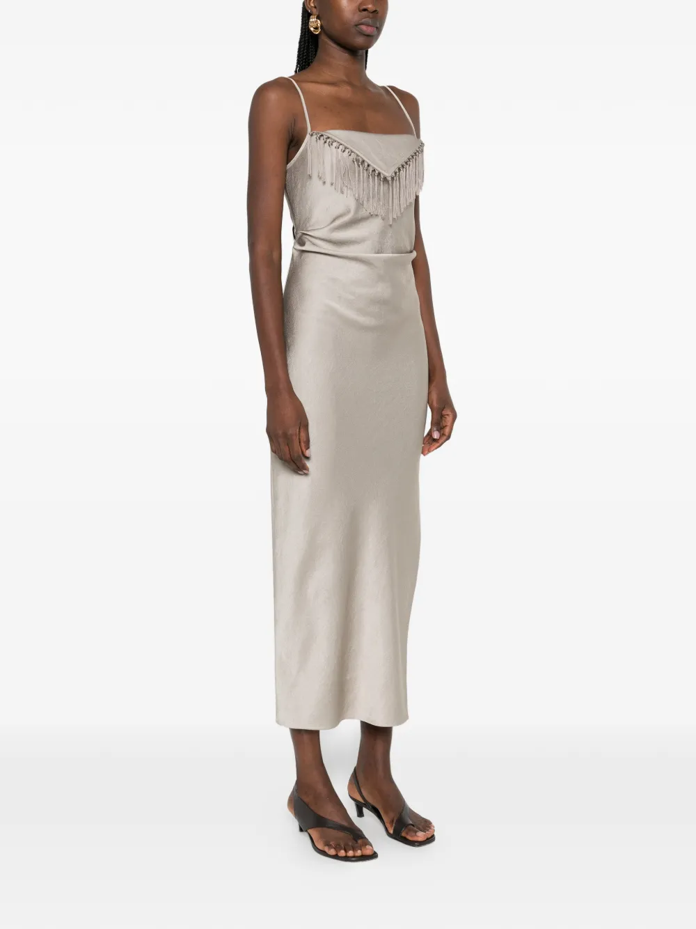Nanushka Rachana midi-jurk met franje Beige