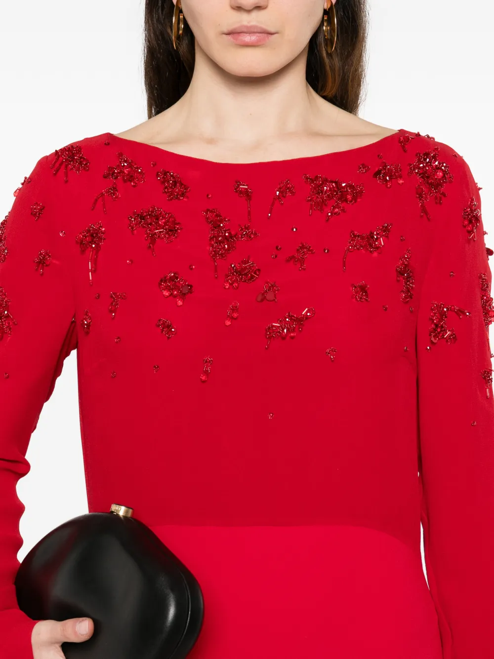 Alberta Ferretti Verfraaide maxi-jurk met lange mouwen Rood