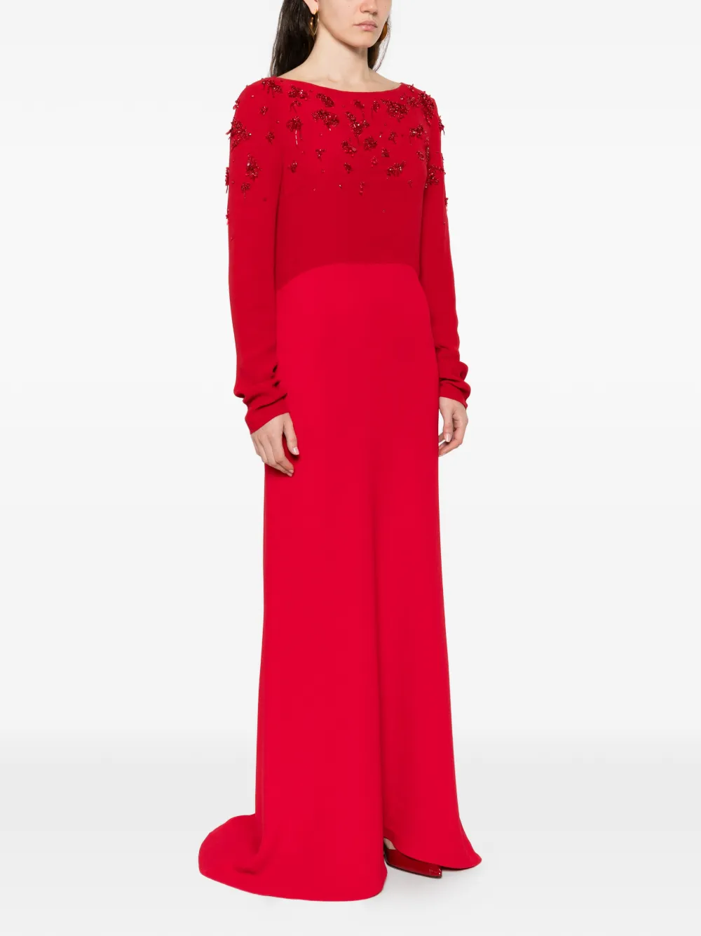 Alberta Ferretti Verfraaide maxi-jurk met lange mouwen Rood