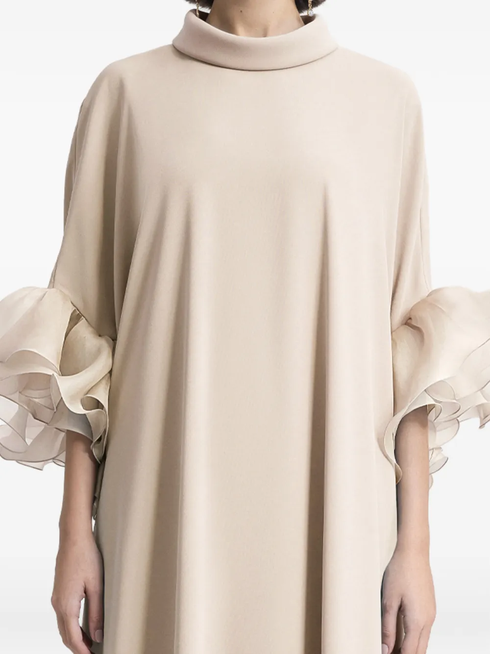 Gemy Maalouf Maxi-jurk met ruches en gedrapeerde hals Beige