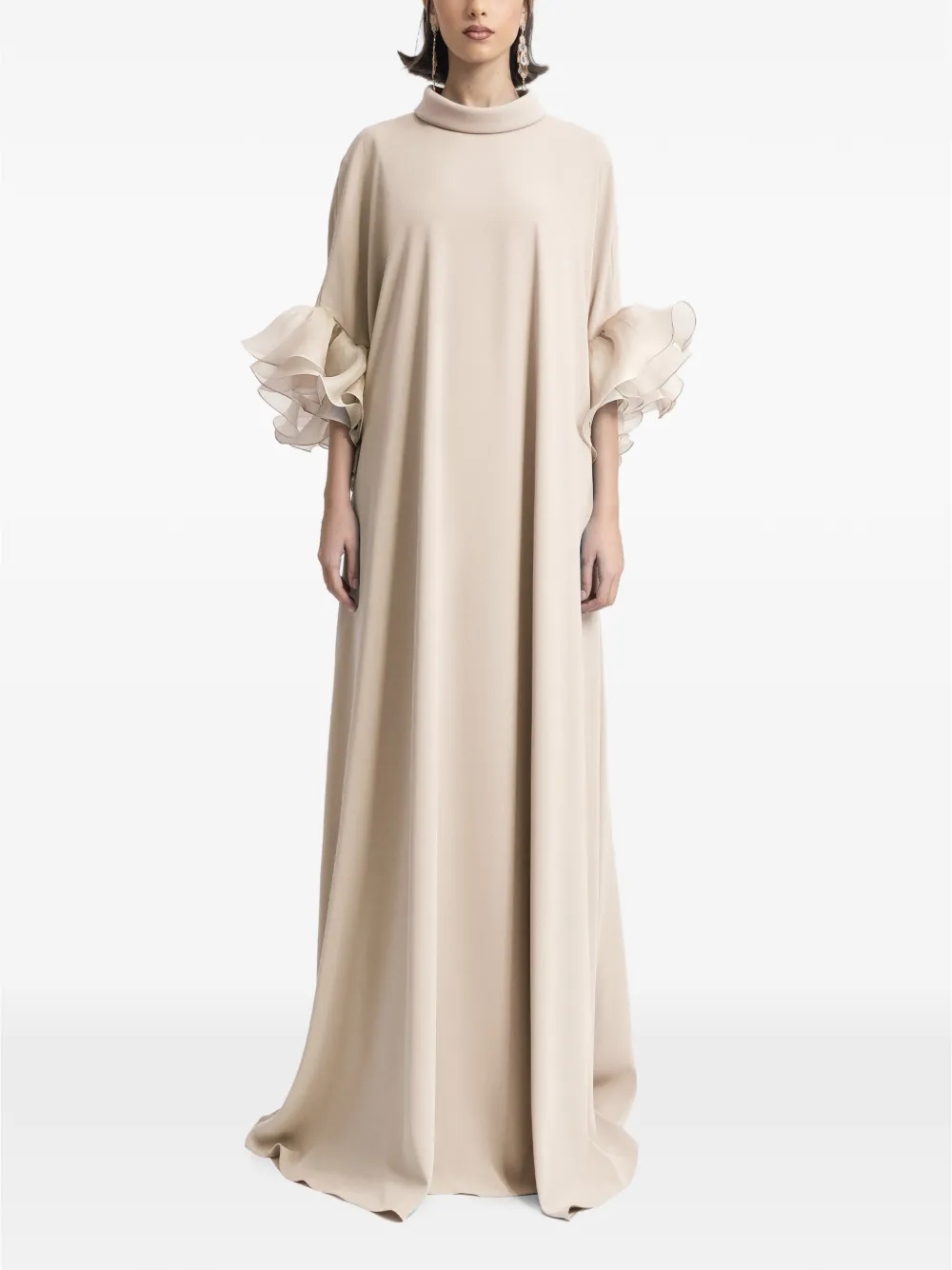 Gemy Maalouf Maxi-jurk met ruches en gedrapeerde hals Beige