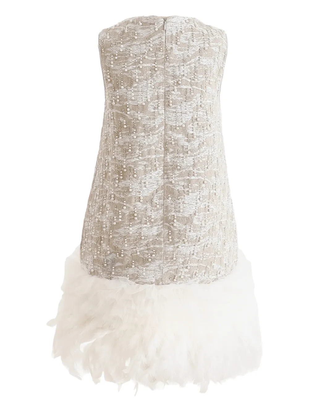 Tulleen Jurk met verenafwerking Beige