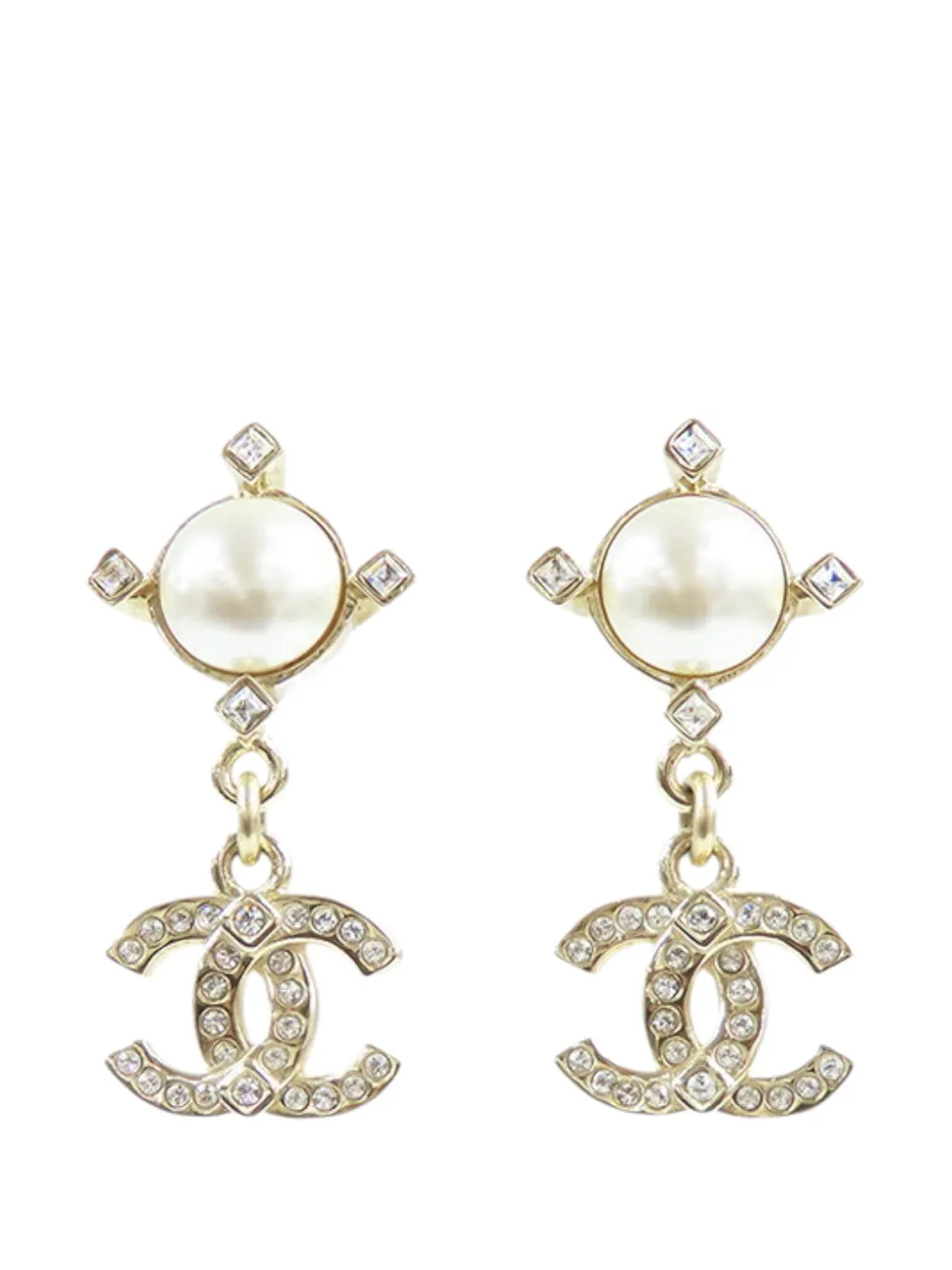 CHANEL Pre-Owned 2021 CC Gold Plated Faux Pearl Swing Push Back Earrings costume earrings - Oro