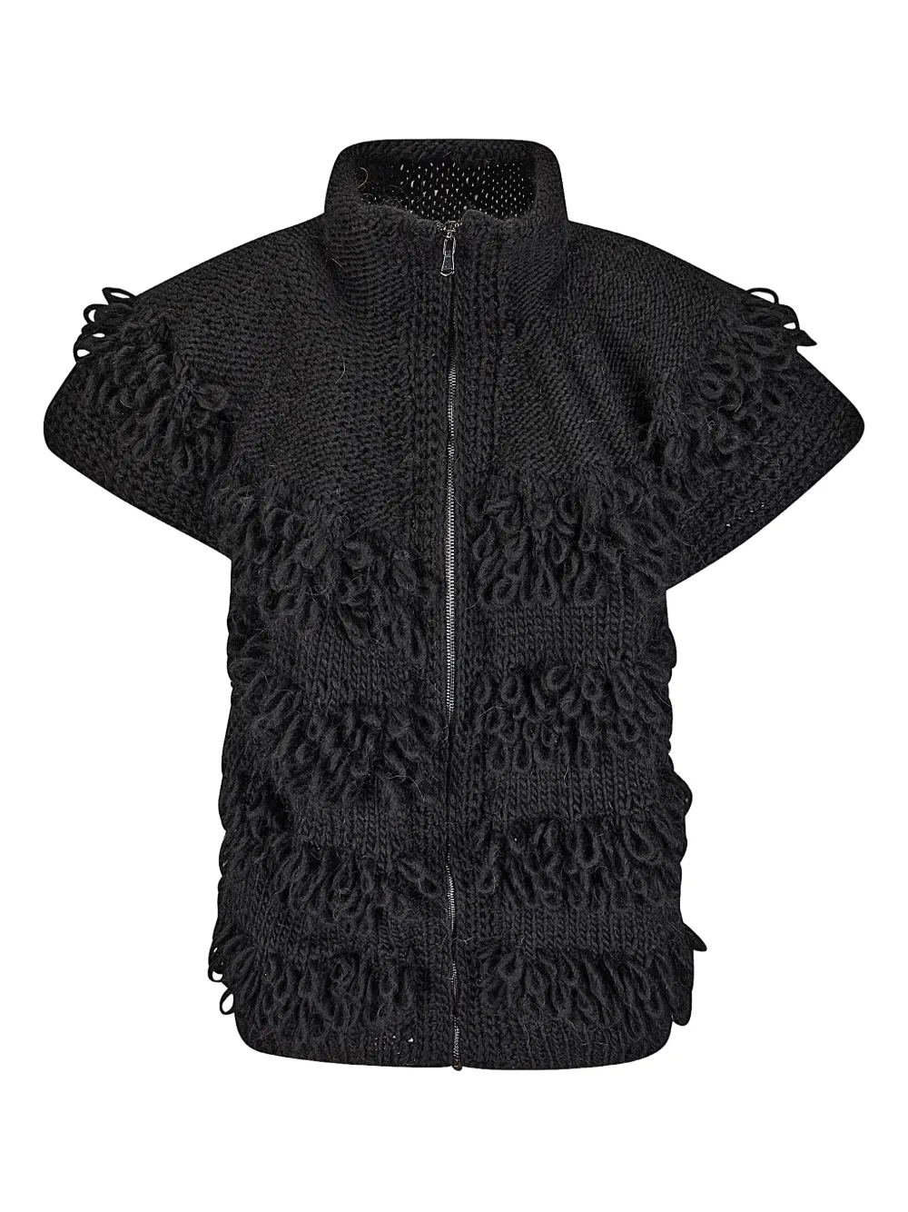 Handmade fringed zipped cardigan - Nero