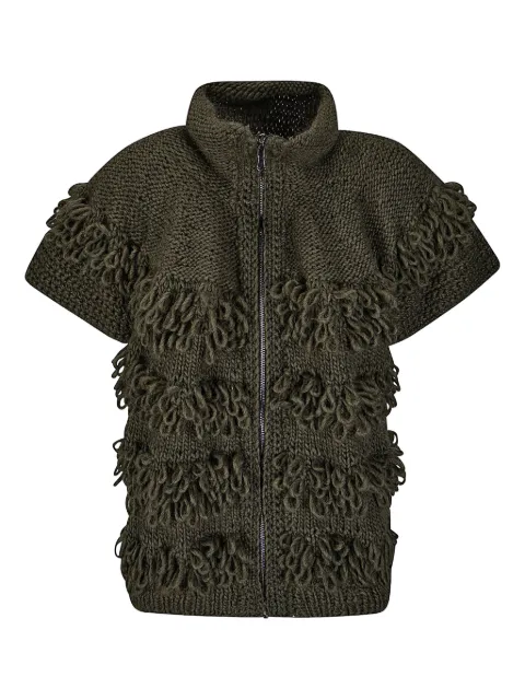 Handmade fringed zipped cardigan