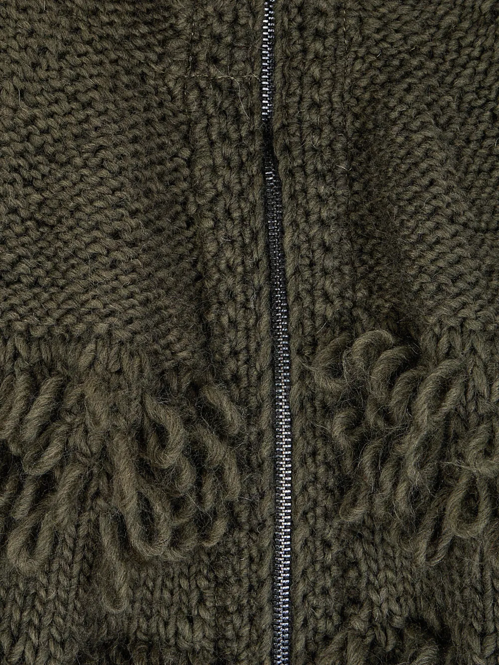  Handmade Fringed Zipped Cardigan - Green 