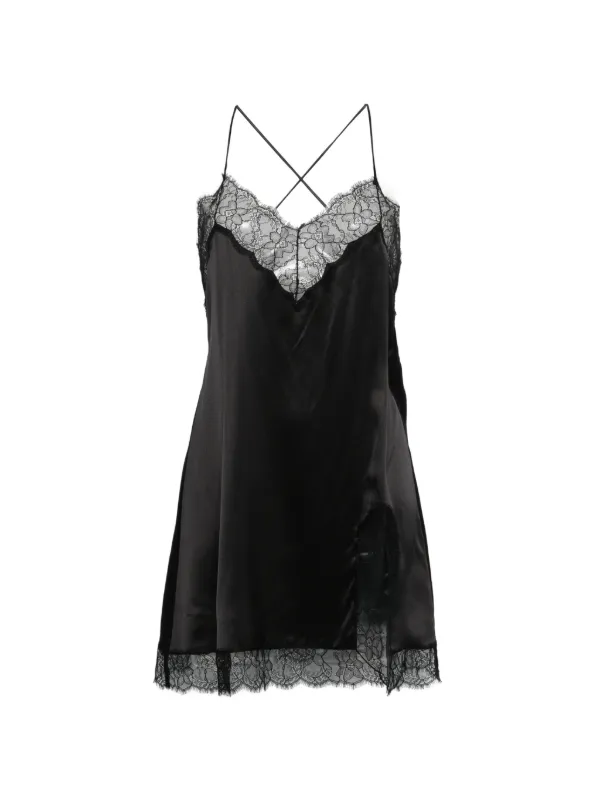 black lace slip mini dress Dolce&Gabbana, Silk and cotton-blend satin dress, Women, Black, XL+, Dresses delicate lace trim and Buttoned back Black and Blue or Color:M-Champagne