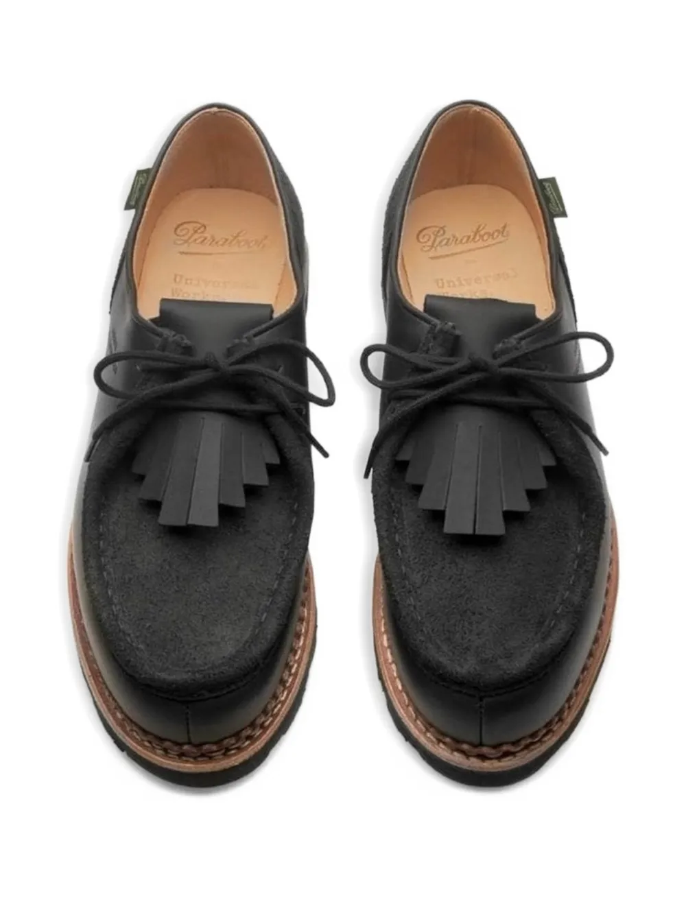 Paraboot x Universal Works Michael leren derby schoenen met kwastje Zwart