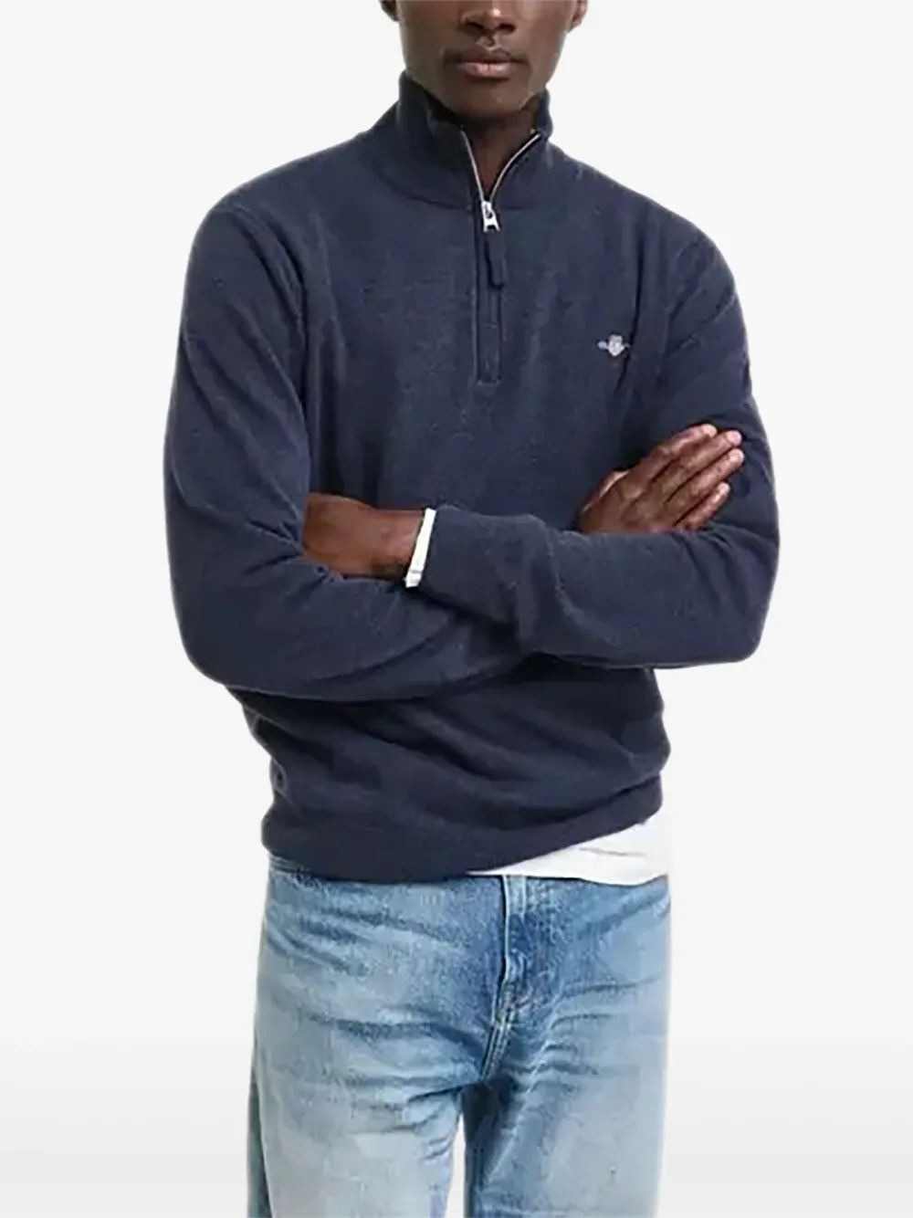 Gant Mens Regular Fit Shield Logo Half Zip Sweatshirt Nos In Blue