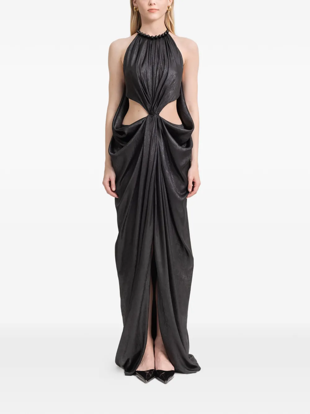 Gemy Maalouf Gedrapeerde maxi-jurk met verfraaide hals - Zwart