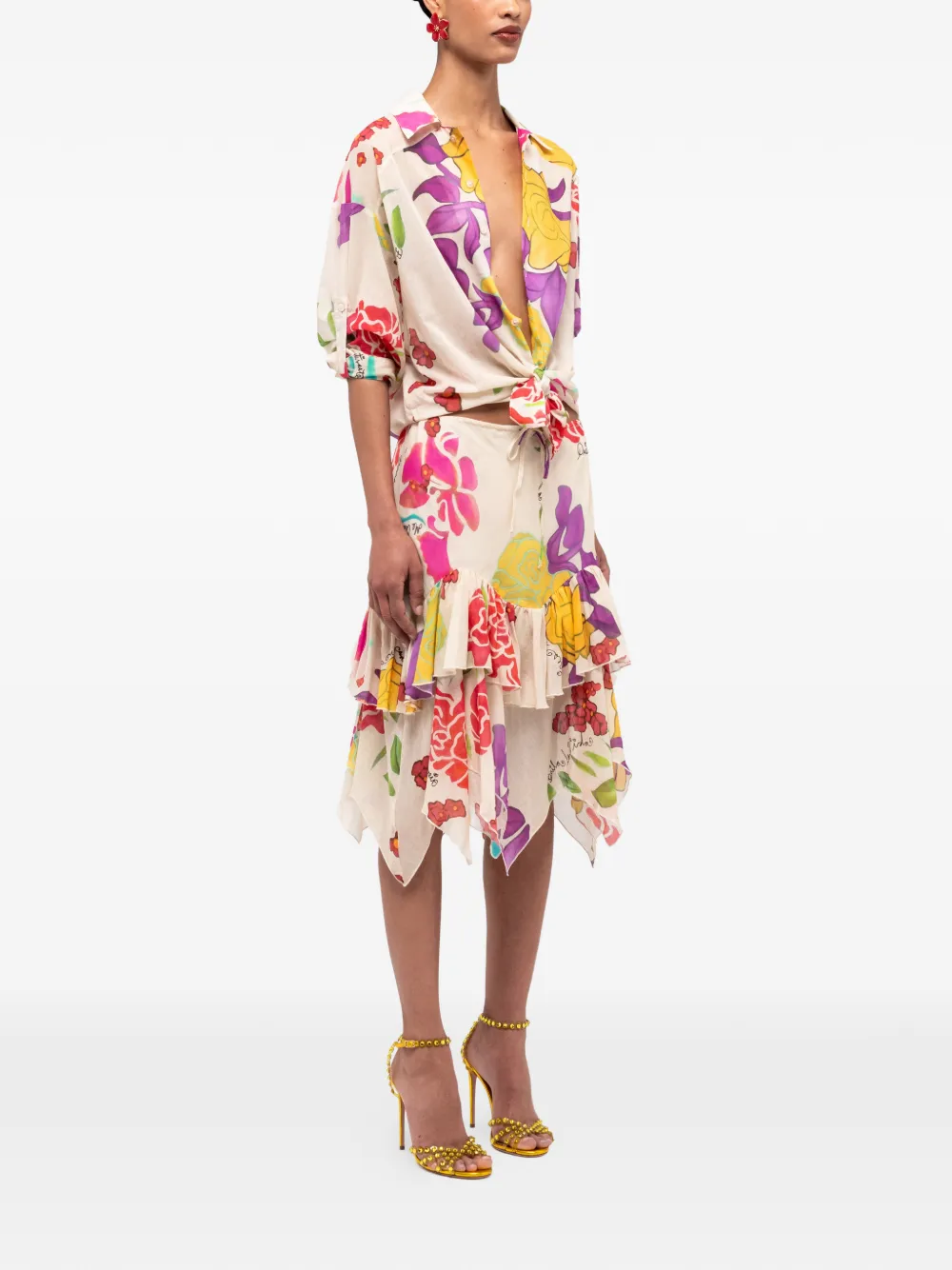  Donde Esteban Floral Cotton Shirt - Neutrals 