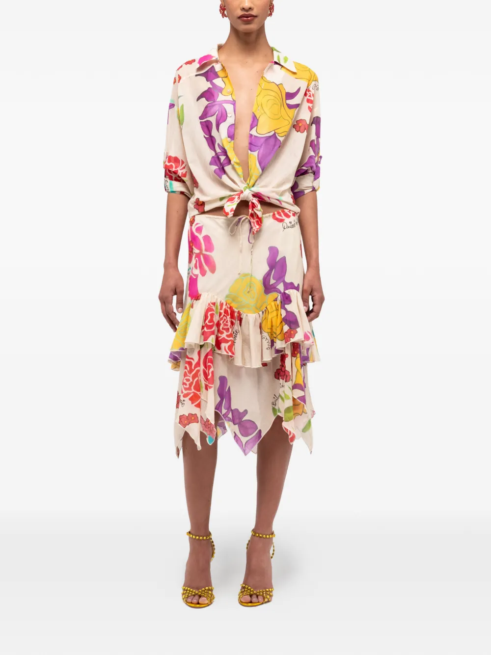 Donde Esteban Overhemd met bloemenprint - Beige