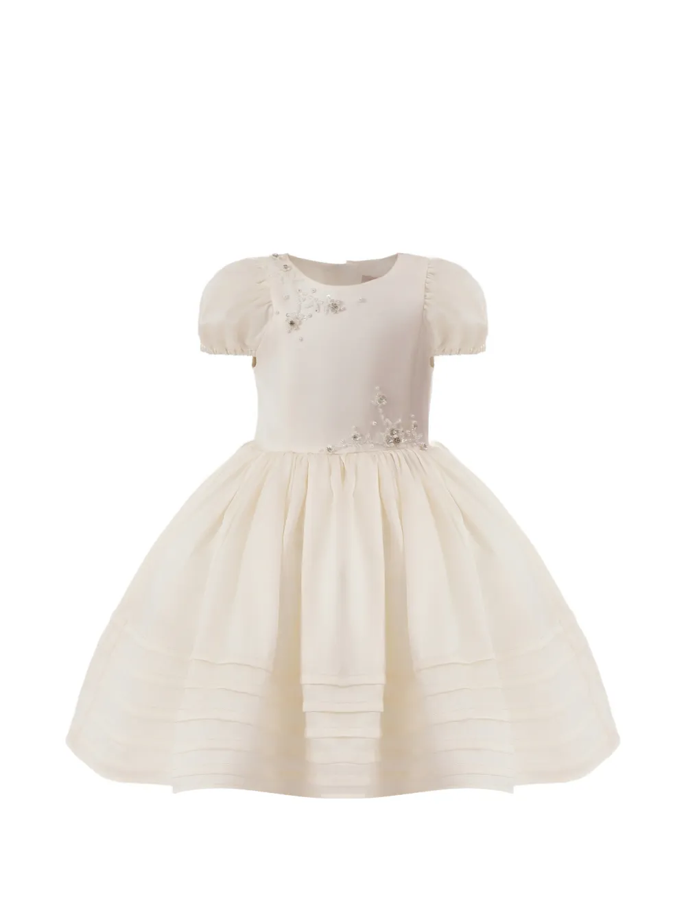 Tulleen Abito plissettato con ricamo a fiori - Bianco