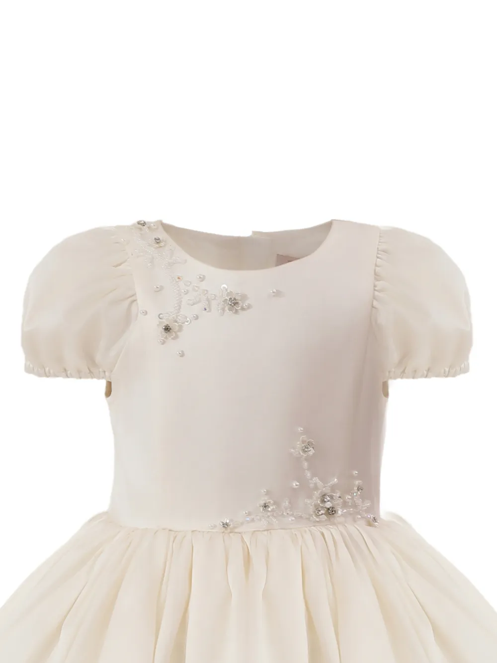 Tulleen Jurk met geborduurde bloemen Beige
