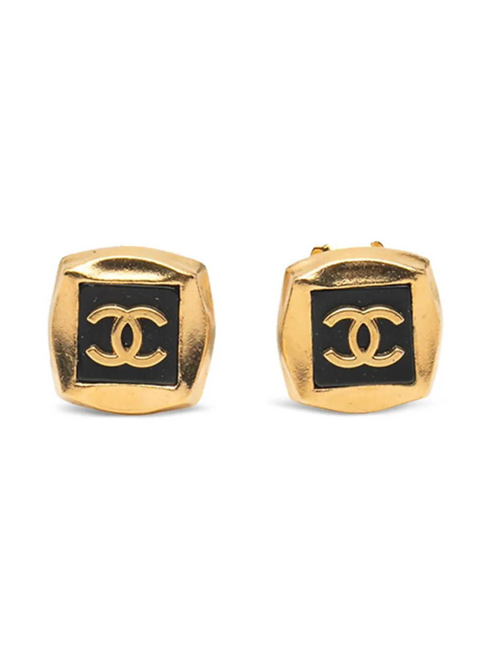 CHANEL Pre-Owned 1996 Gold Plated CC Enamel Square Clip On Earrings costume earrings - Nero