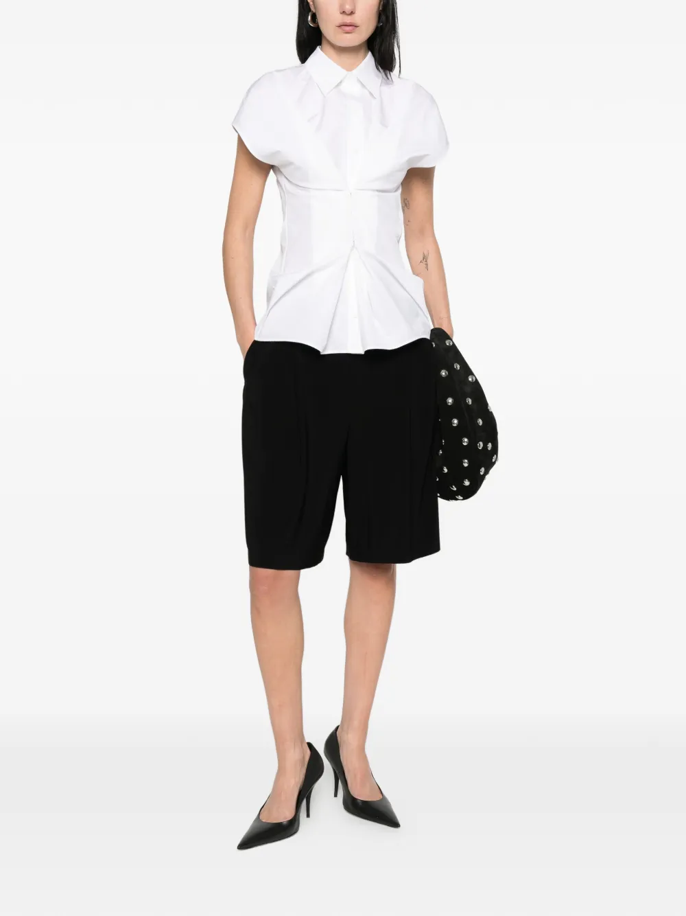  Norma Kamali Pleated Bermuda Shorts - Black 